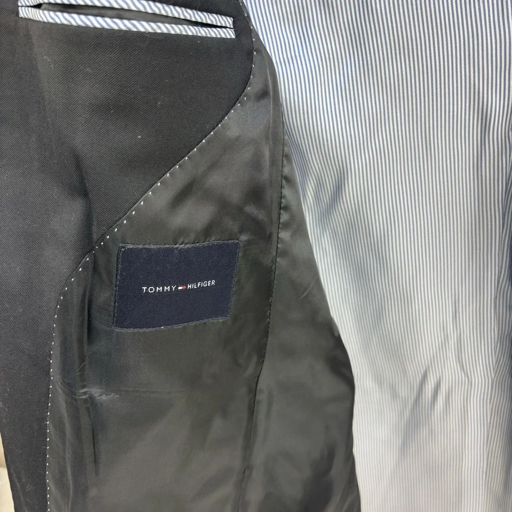 Tommy Hilfiger Suit Jacket Mens Size 40L Black 100%‎ Wool Blazer Sports Coat